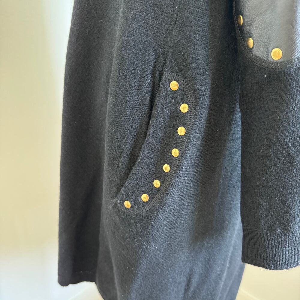 Sandro Paris Studded Elbow Patch Black Wool/ Cashmere Blend Cardigan FR2 /US6-M - Picture 9 of 11